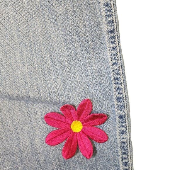 Vintage 90s Old Navy Wide Leg Painters Jeans Pink Daisy Applique Womens 32 Blue - Picture 2 of 6